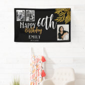 Happy 60th Birthday Gold Foliage 3 Photo Backdrop Spandoek (Insitu)
