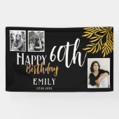 Happy 60th Birthday Gold Foliage 3 Photo Backdrop Spandoek (Horizontaal)