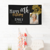 Happy 60th Birthday Gold Foliage Photo Backdrop Spandoek (Insitu)