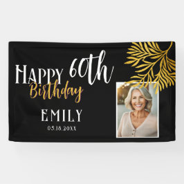 Happy 60th Birthday Gold Foliage Photo Backdrop Spandoek