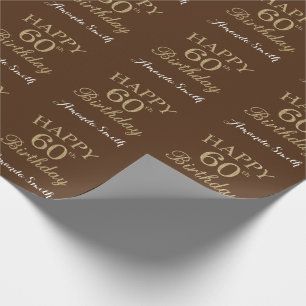 Happy 60th Birthday Gold Glitter en Brown Cadeaupapier