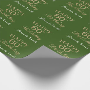 Happy 60th Birthday Gold Glitter en Green Cadeaupapier