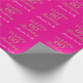 Happy 60th Birthday Gold Glitter en Hot Pink Cadeaupapier (Hoek)
