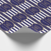 Happy 60th Birthday Gold Glitter en Navy Blue Cadeaupapier (Hoek)