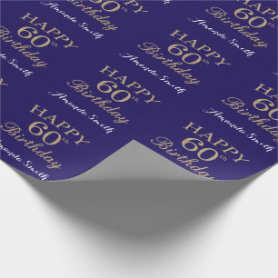 Happy 60th Birthday Gold Glitter en Navy Blue Cadeaupapier