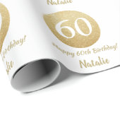 Happy 60th Birthday Gold Glitter en White Cadeaupapier (Rol Hoek)