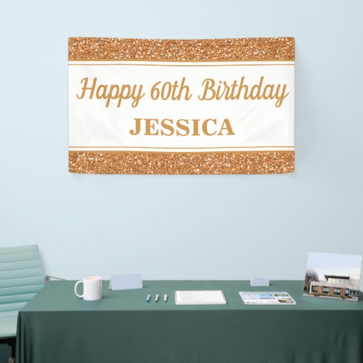 Happy 60th Birthday Gold Glitter Spandoek (Beurs)
