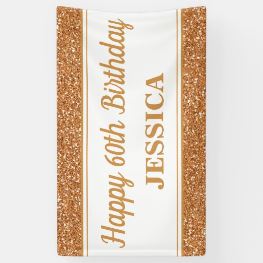 Happy 60th Birthday Gold Glitter Spandoek (Verticaal)