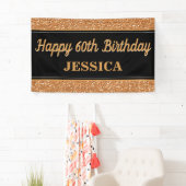 Happy 60th Birthday Gold Glitter Zwart Spandoek (Insitu)