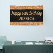 Happy 60th Birthday Gold Glitter Zwart Spandoek (Beurs)