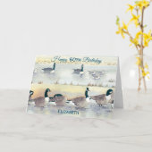 Happy 60th Birthday Goose Bird Art Waterverf Kaart (Gele Bloem)