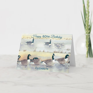 Happy 60th Birthday Goose Bird Art Waterverf Kaart