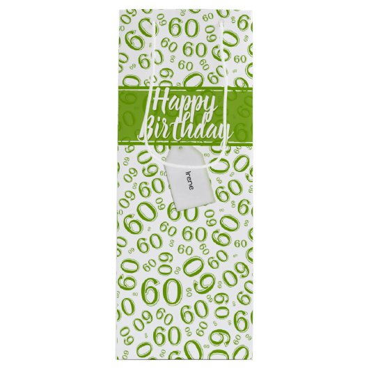 Happy 60th Birthday Green and White Number Pattern Wijn Cadeautas (Voorkant)