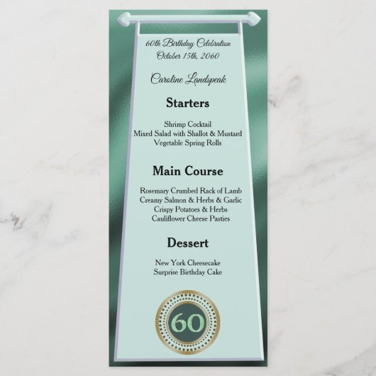Happy 60th Birthday Green Glitter Folie Menu (Voorkant)