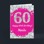 Happy 60th Birthday Hot Pink en Silver Glitter Kaart<br><div class="desc">Happy 60th Birthday Hot Pink en Silver Glitter Card met persoonlijke naam. Voor verdere aanpassing,  te klikken gelieve de knoop "van de Aanpassing het"en ons ontwerphulpmiddel te gebruiken om deze sjabloon te wijzigen.</div>