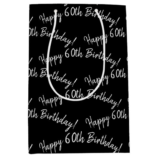 Happy 60th Birthday in zwart Medium Cadeauzakje (Voorkant)