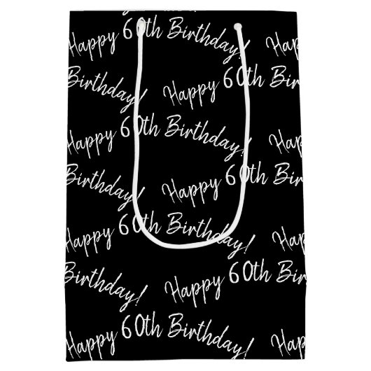 Happy 60th Birthday in zwart Medium Cadeauzakje (Achterkant)