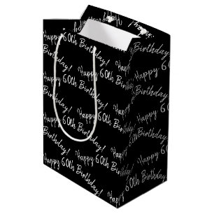 Happy 60th Birthday in zwart Medium Cadeauzakje