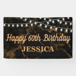 Happy 60th Birthday Lights Goud Zwart Spandoek