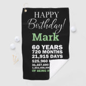 Happy 60th Birthday Mark, 60 jaar Geweldige Golfhanddoek (Insitu)