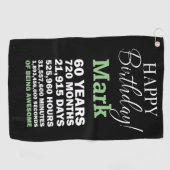 Happy 60th Birthday Mark, 60 jaar Geweldige Golfhanddoek (Horizontaal)