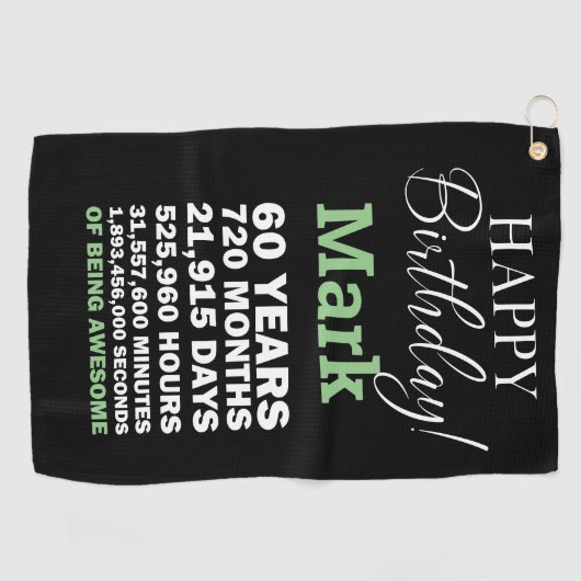 Happy 60th Birthday Mark, 60 jaar Geweldige Golfhanddoek (Horizontaal)