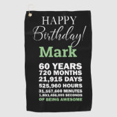 Happy 60th Birthday Mark, 60 jaar Geweldige Golfhanddoek (Voorkant)