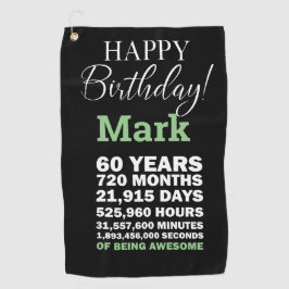 Happy 60th Birthday Mark, 60 jaar Geweldige Golfhanddoek