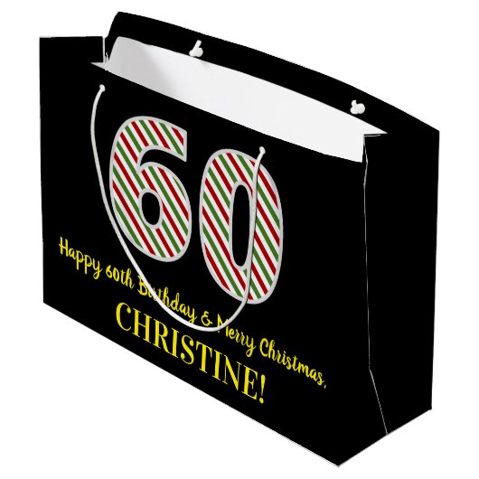 Happy 60th Birthday & Merry Kerstmis, aangepaste n Groot Cadeauzakje (Achterkant Gekanteld)