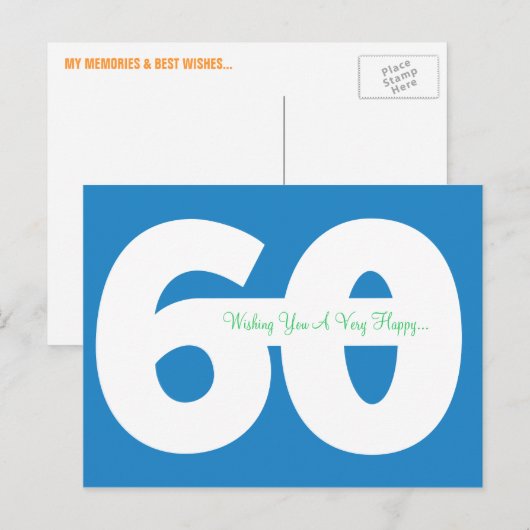 Happy 60th Birthday Milestone Briefkaarten - in he (Voorkant / Achterkant)