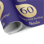 Happy 60th Birthday Navy Blue en Gold Glitter Cadeaupapier<br><div class="desc">Fijne 60ste verjaardag Navy Blue en Gold Glitter Wrapping Paper met persoonlijke naam. Voor verdere aanpassing,  te klikken gelieve de knoop "van de Aanpassing het"en ons ontwerphulpmiddel te gebruiken om deze sjabloon te wijzigen.</div>