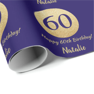 Happy 60th Birthday Navy Blue en Gold Glitter Cadeaupapier