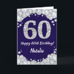 Happy 60th Birthday Navy Blue en Silver Glitter Kaart<br><div class="desc">Happy 60th Birthday Navy Blue en Silver Glitter Card met persoonlijke naam. Voor verdere aanpassing,  te klikken gelieve de knoop "van de Aanpassing het"en ons ontwerphulpmiddel te gebruiken om deze sjabloon te wijzigen.</div>