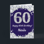 Happy 60th Birthday Navy Blue en Silver Glitter Kaart<br><div class="desc">Happy 60th Birthday Navy Blue en Silver Glitter Card met persoonlijke naam. Voor verdere aanpassing,  te klikken gelieve de knoop "van de Aanpassing het"en ons ontwerphulpmiddel te gebruiken om deze sjabloon te wijzigen.</div>