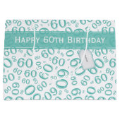 Happy 60th Birthday Number Pattern Blauwgroen/Whit Groot Cadeauzakje (Voorkant)