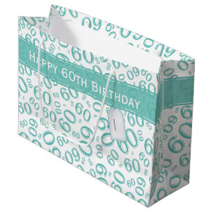 Happy 60th Birthday Number Pattern Blauwgroen/Whit Groot Cadeauzakje