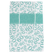 Happy 60th Birthday Number Pattern Blauwgroen/Whit Medium Cadeauzakje (Achterkant)