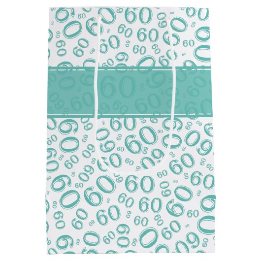 Happy 60th Birthday Number Pattern Blauwgroen/Whit Medium Cadeauzakje (Achterkant)