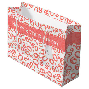 Happy 60th Birthday Number Pattern Coral/White Groot Cadeauzakje