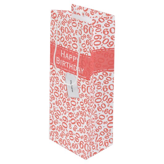 Happy 60th Birthday Number Pattern Coral/White Wijn Cadeautas (Voorkant Gekanteld)