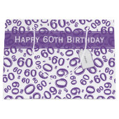 Happy 60th Birthday Number Pattern Paars/White Groot Cadeauzakje (Voorkant)
