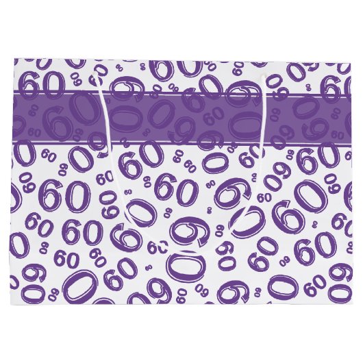 Happy 60th Birthday Number Pattern Paars/White Groot Cadeauzakje (Achterkant)