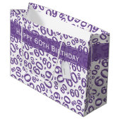 Happy 60th Birthday Number Pattern Paars/White Groot Cadeauzakje (Voorkant Gekanteld)