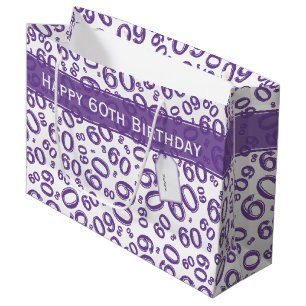 Happy 60th Birthday Number Pattern Paars/White Groot Cadeauzakje