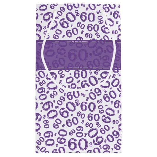 Happy 60th Birthday Number Pattern Paars/White Klein Cadeauzakje (Achterkant)