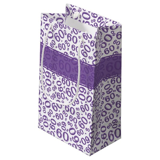 Happy 60th Birthday Number Pattern Paars/White Klein Cadeauzakje (Achterkant Gekanteld)