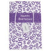 Happy 60th Birthday Number Pattern Paars/White Medium Cadeauzakje (Voorkant)