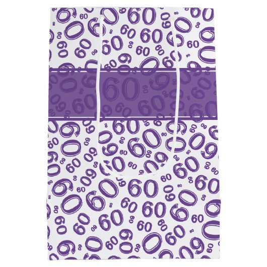 Happy 60th Birthday Number Pattern Paars/White Medium Cadeauzakje (Achterkant)