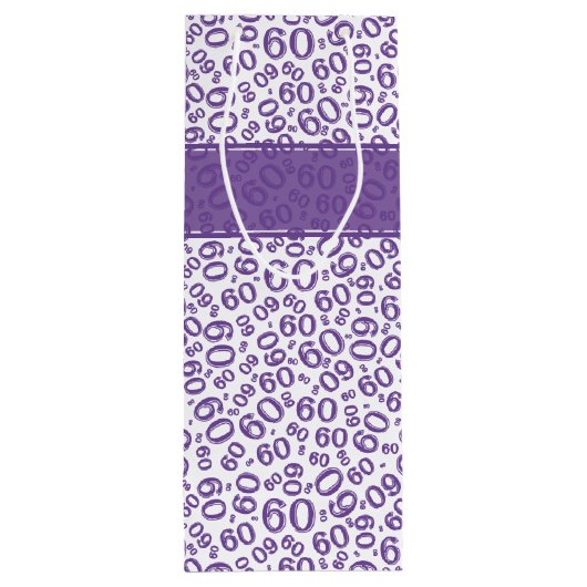 Happy 60th Birthday Number Pattern Paars/White Wijn Cadeautas (Achterkant)