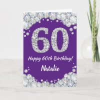 Happy 60th Birthday Paars en Silver Glitter Card